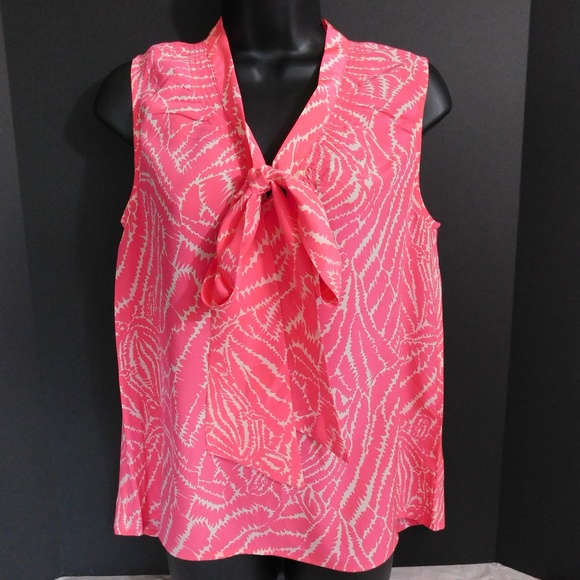 Lilly Pulitzer Tops - LILLY PULITZER SILK BOW SLEEVELESS BLOUSE